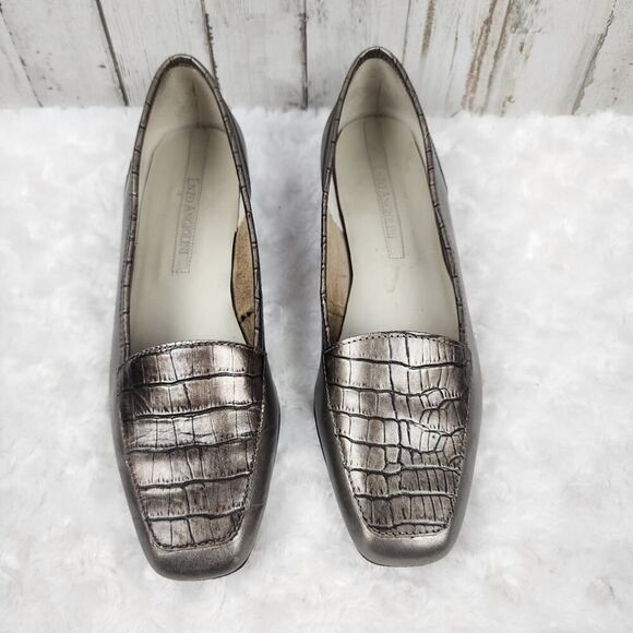 Enzo Angiolini Leather Embossed Loafers Metallic Silver Size 7 - Picture 8 of 10
